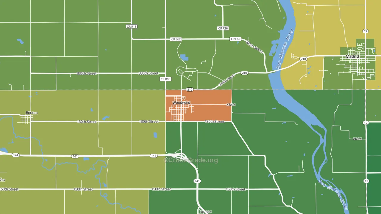 Woodward, IA Map of Vandalism Rates