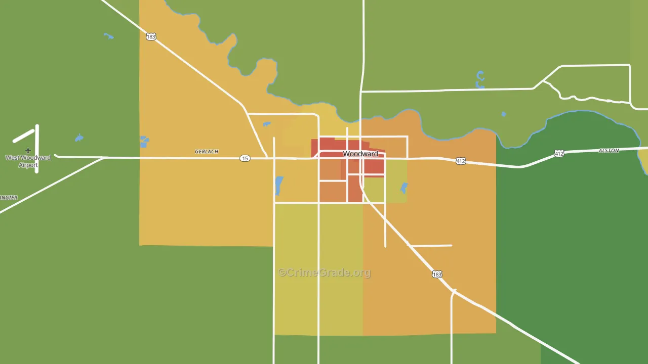 Woodward, OK Map of Vandalism Rates