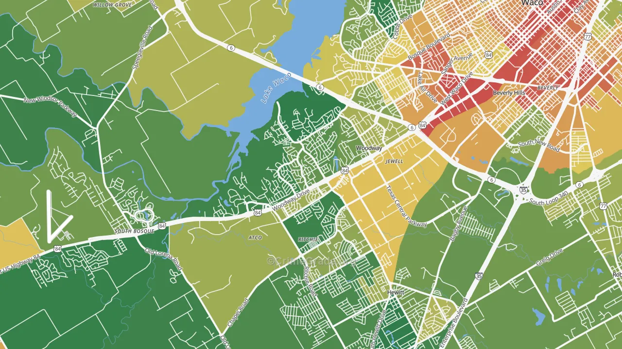 Woodway, TX Map of Vandalism Rates