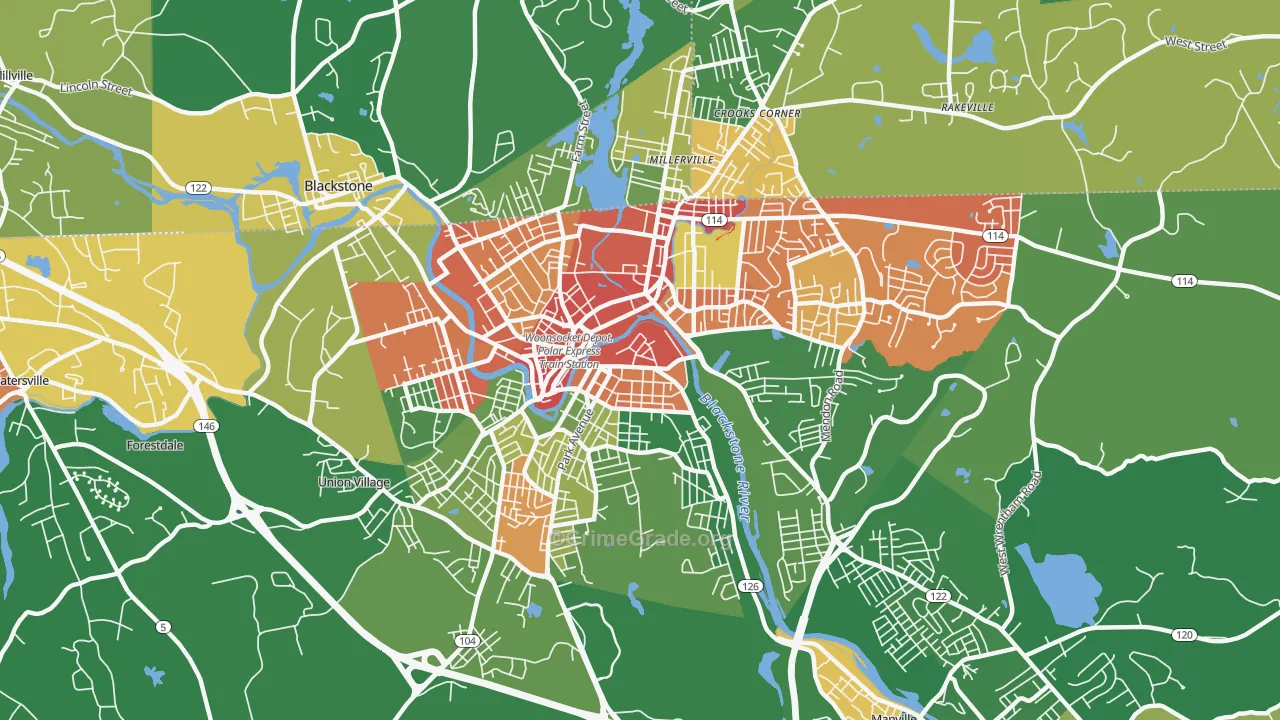 Woonsocket, RI Map of Vandalism Rates