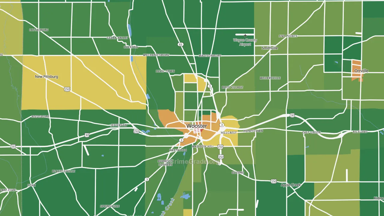 Wooster, OH Map of Vandalism Rates