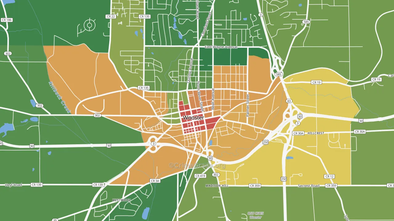 Wooster Public Square Historic District, Wooster, OH Map of Vandalism Rates