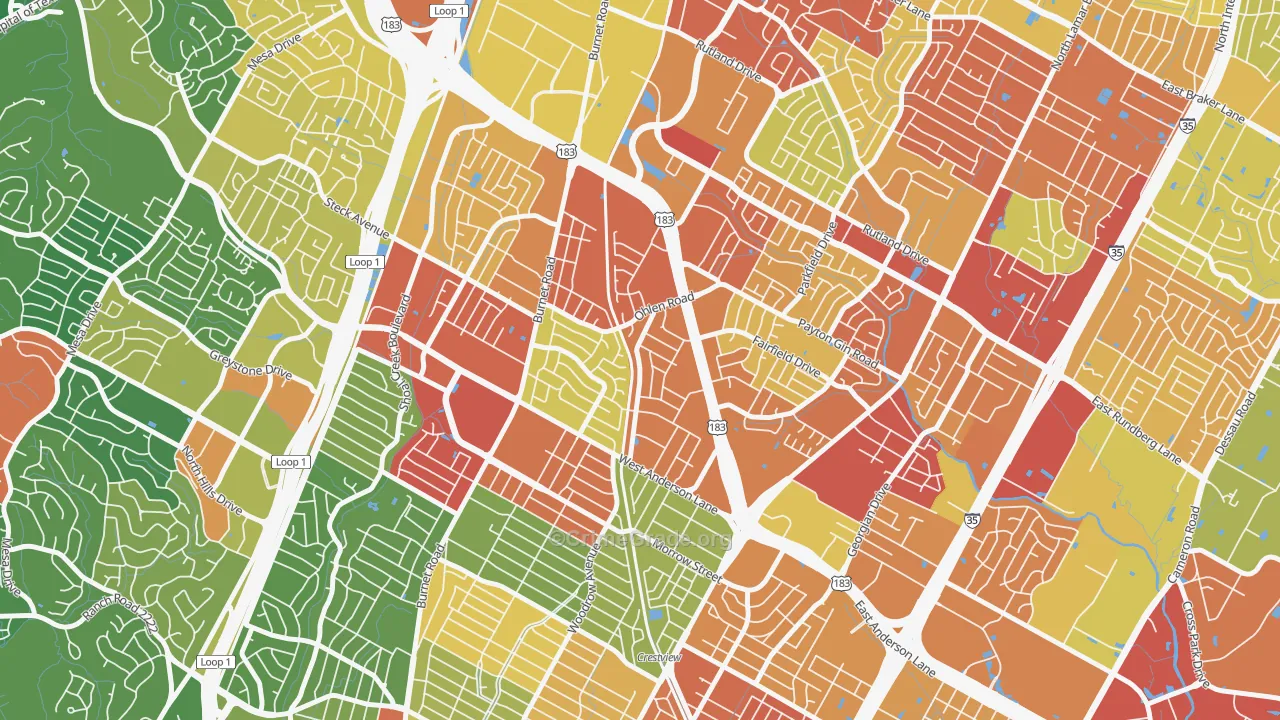 Wooten, Austin, TX Map of Vandalism Rates