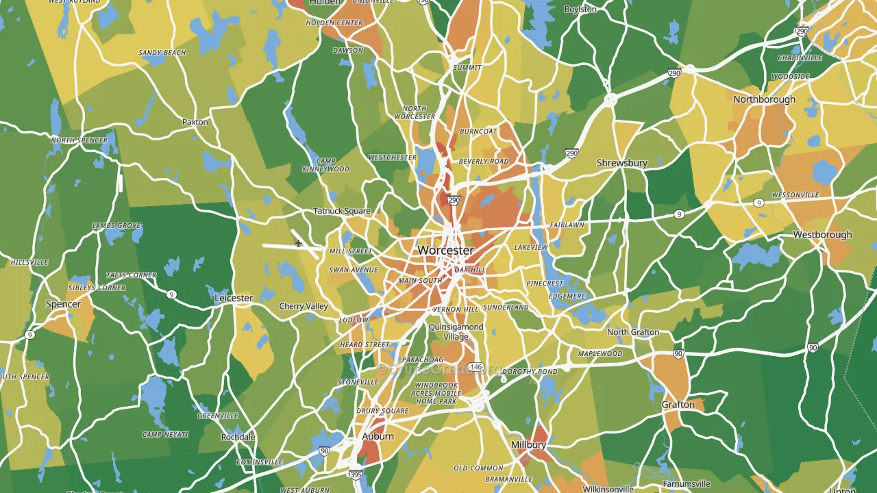 Worcester, MA Map of Vandalism Rates