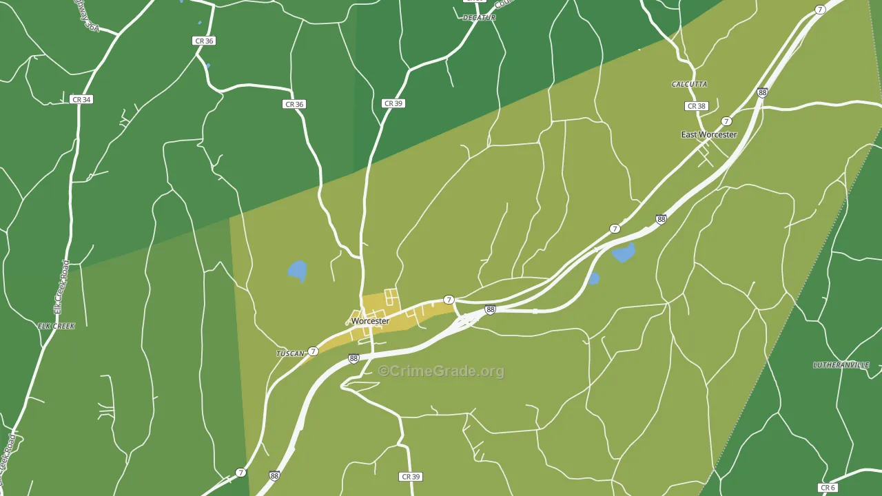 Worcester, NY Map of Vandalism Rates
