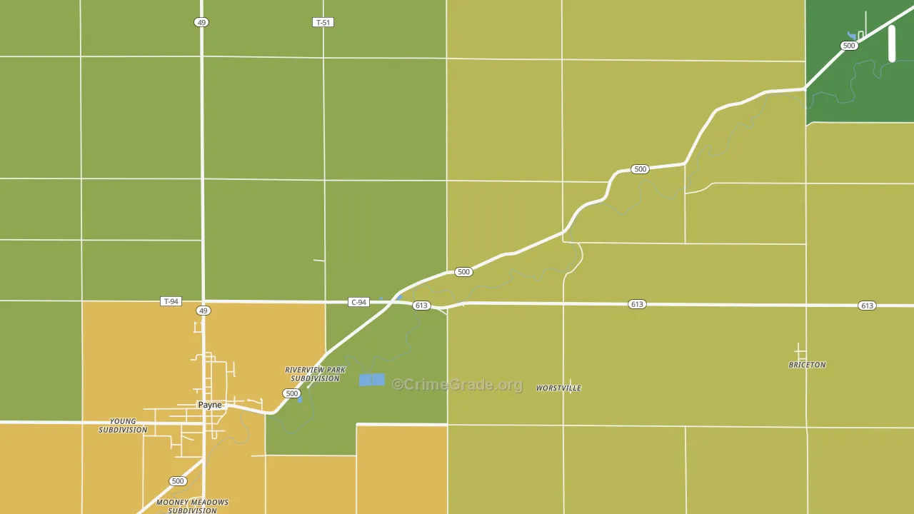 Worstville, OH Map of Vandalism Rates