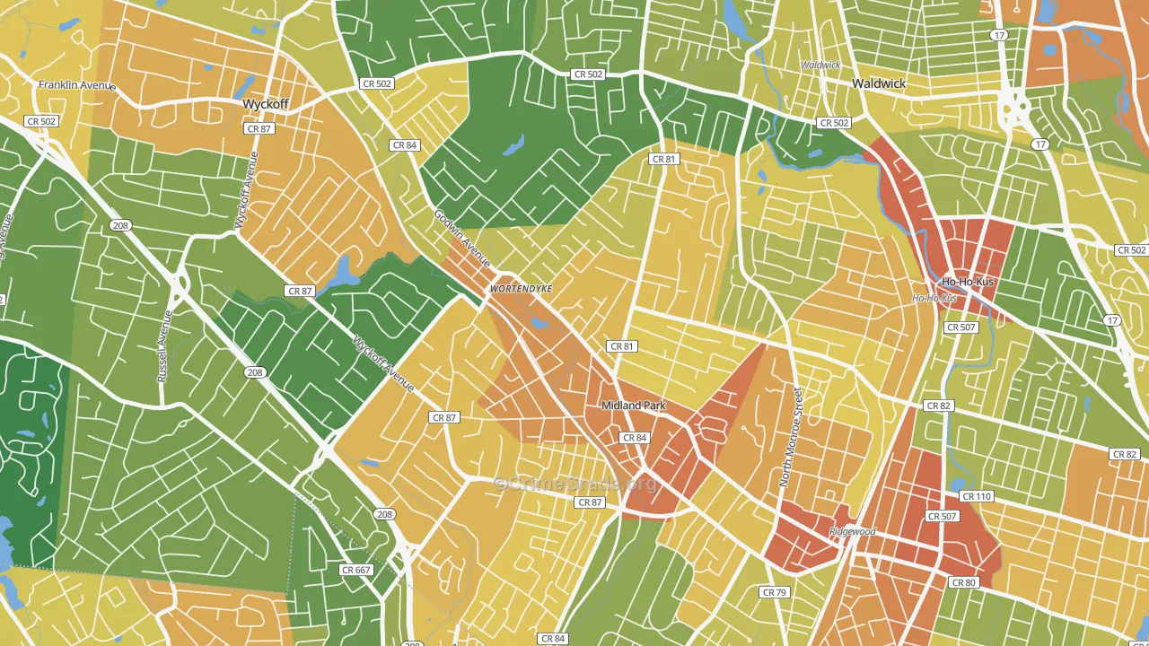 Wortendyke, Midland Park, NJ Map of Vandalism Rates