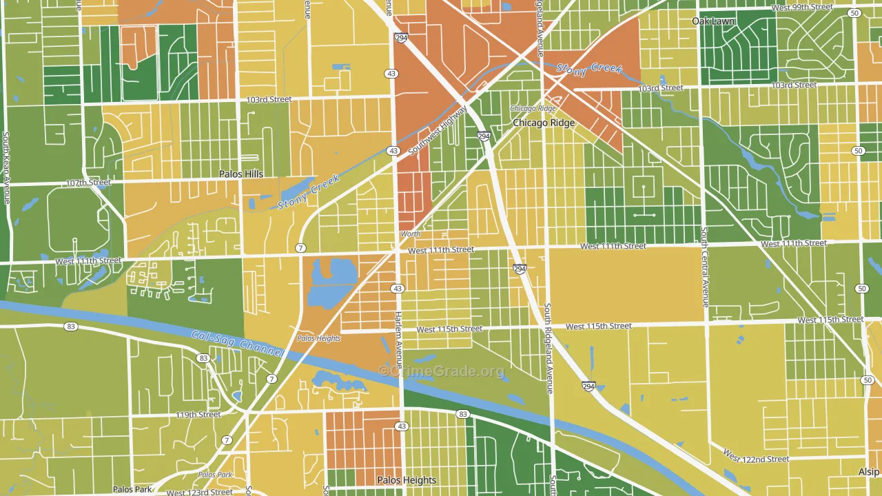 Worth, IL Map of Vandalism Rates