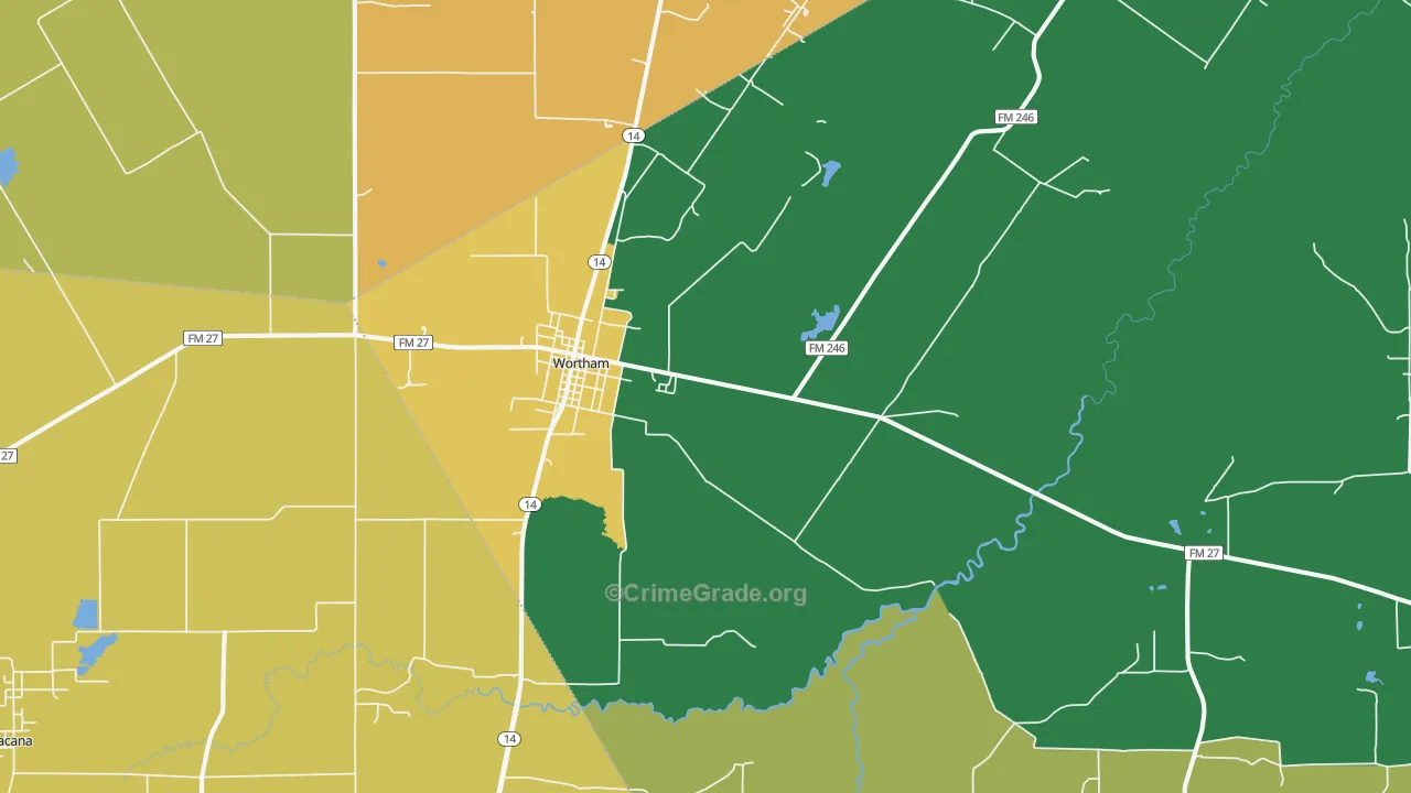 Wortham, TX Map of Vandalism Rates