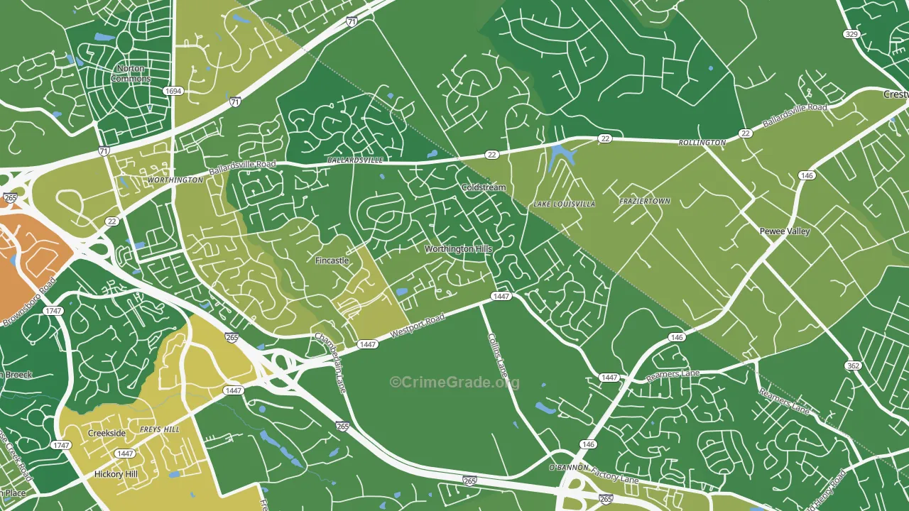 Worthington Hills, KY Map of Vandalism Rates