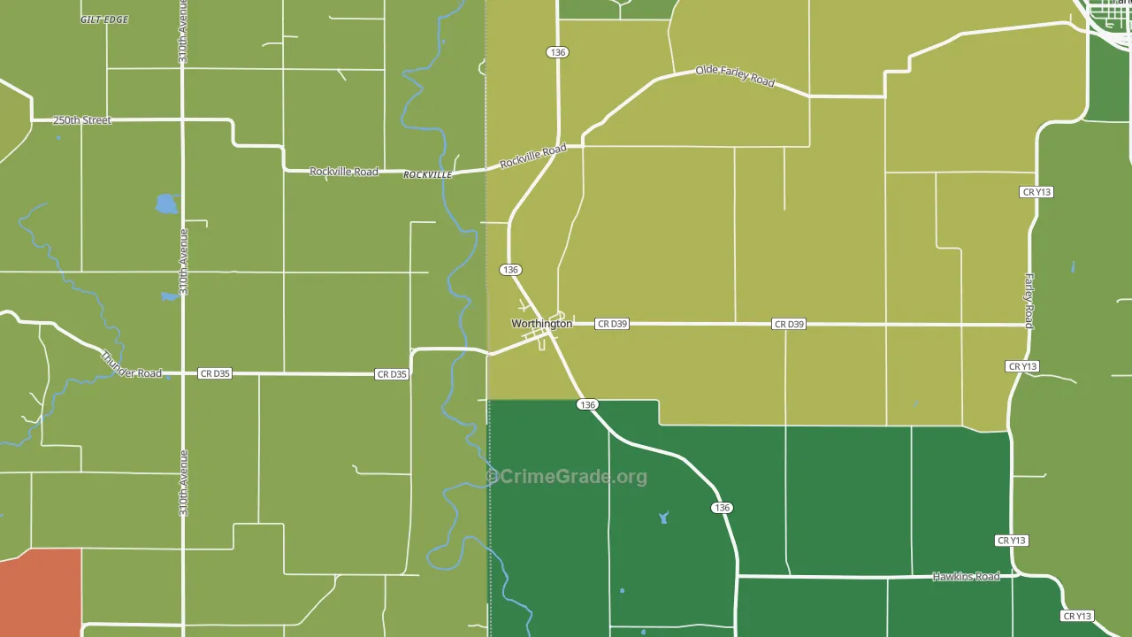 Worthington, IA Map of Vandalism Rates