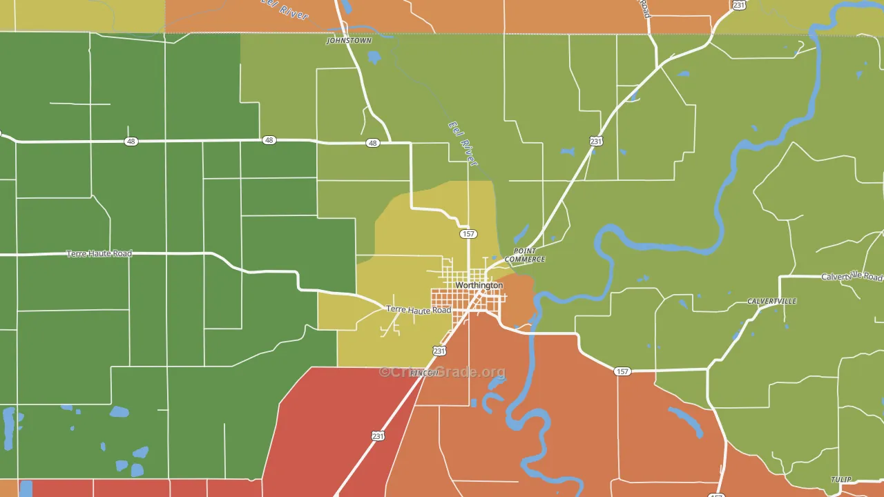 Worthington, IN Map of Vandalism Rates