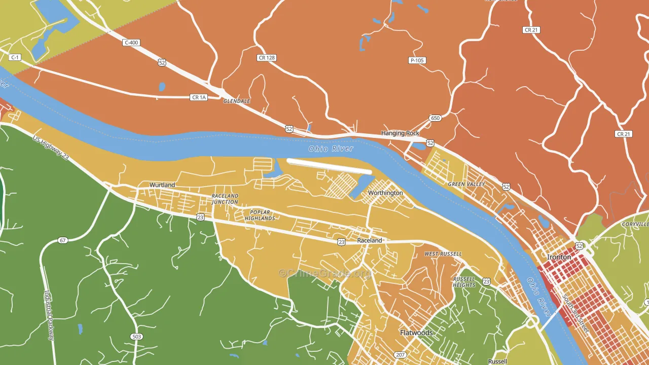 Worthington, KY Map of Vandalism Rates