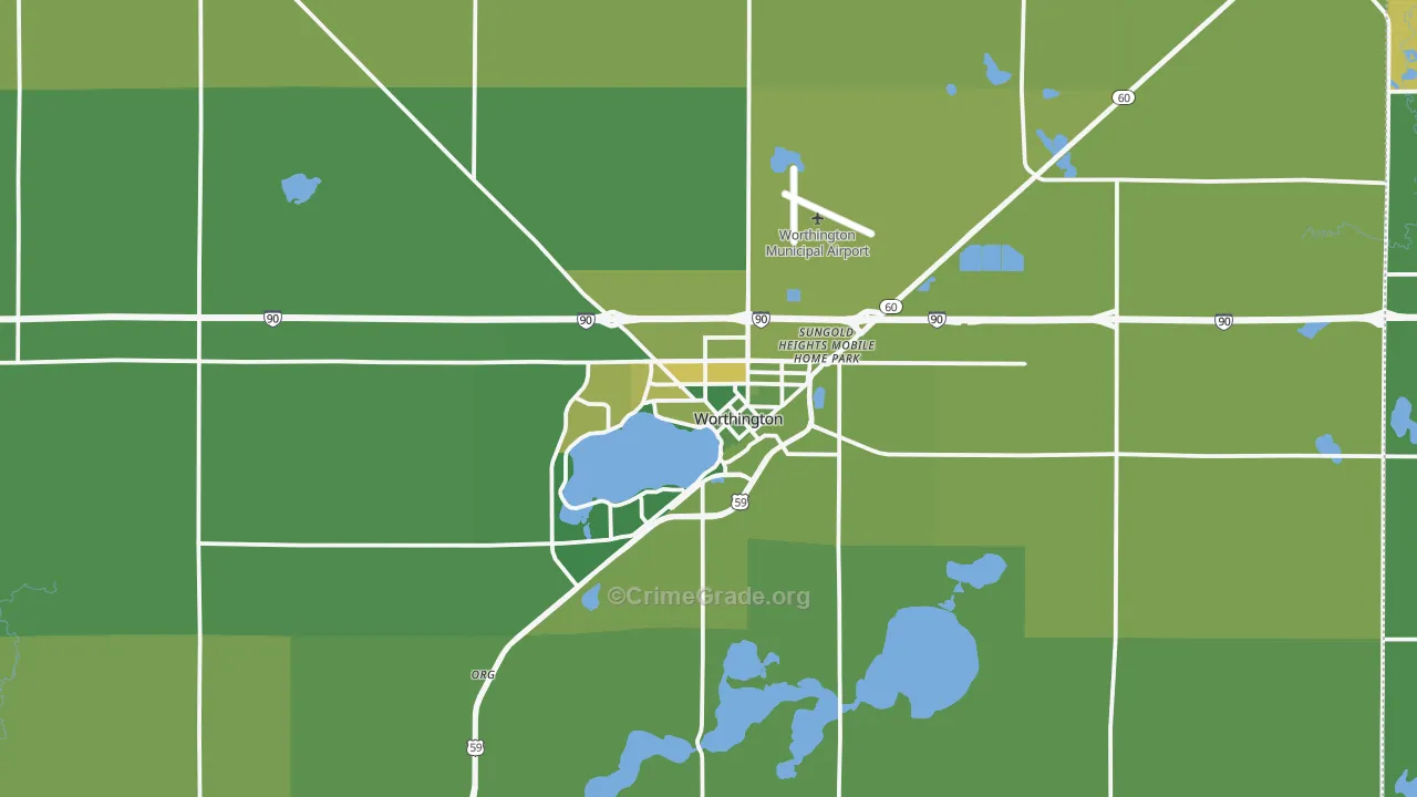 Worthington, MN Map of Vandalism Rates