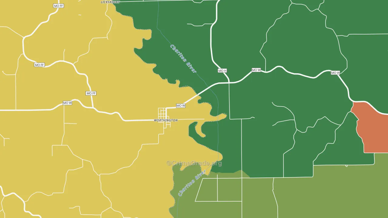 Worthington, MO Map of Vandalism Rates