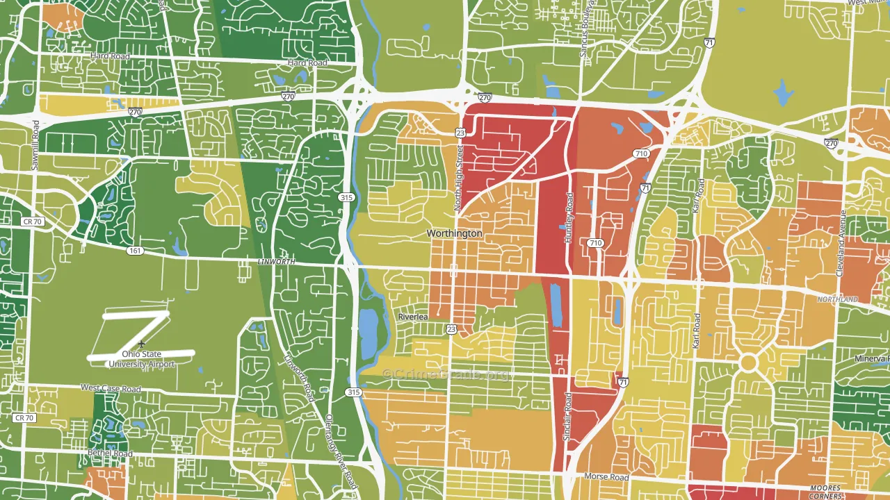 Worthington, OH Map of Vandalism Rates