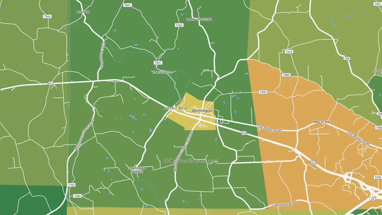 Worthington, PA Map of Vandalism Rates