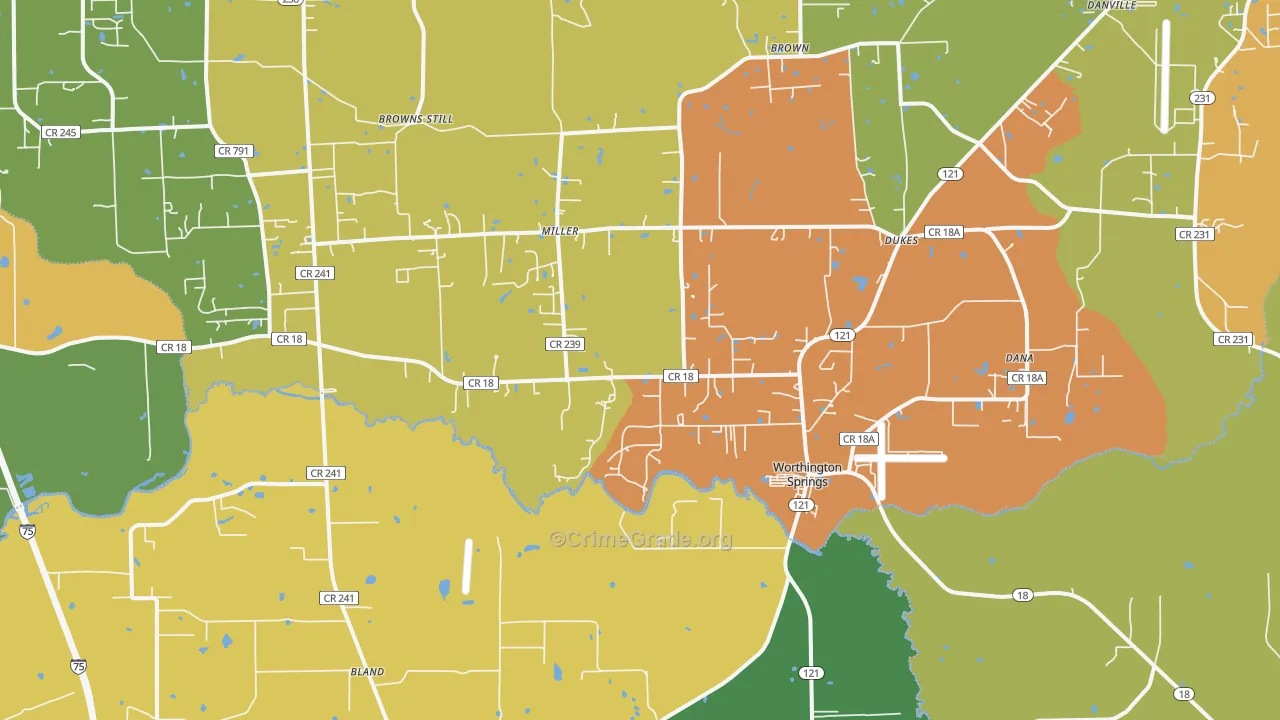 Worthington Springs, FL Map of Vandalism Rates