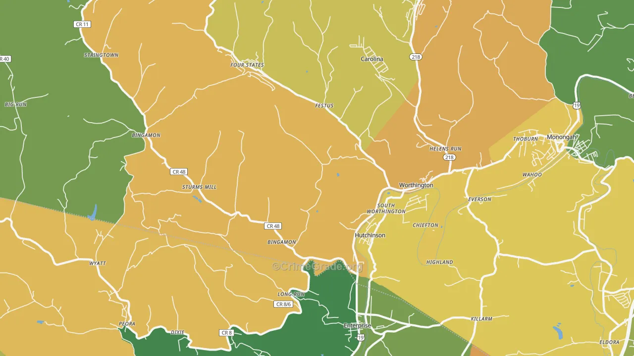 Worthington, WV Map of Vandalism Rates