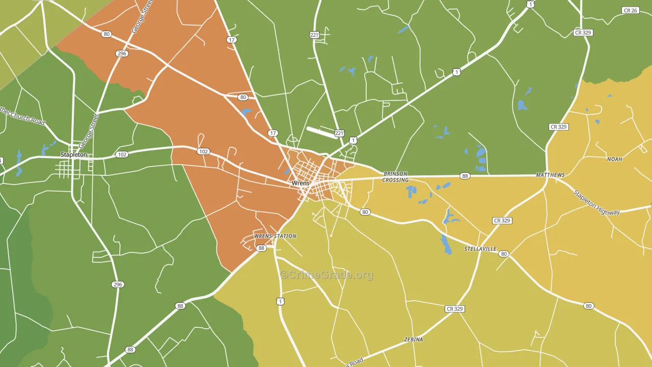 Wrens, GA Map of Vandalism Rates