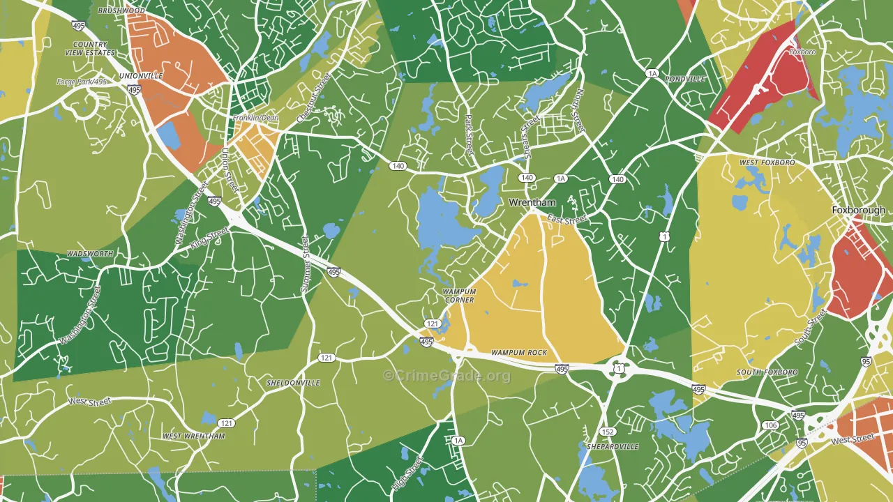 Wrentham, MA Map of Vandalism Rates