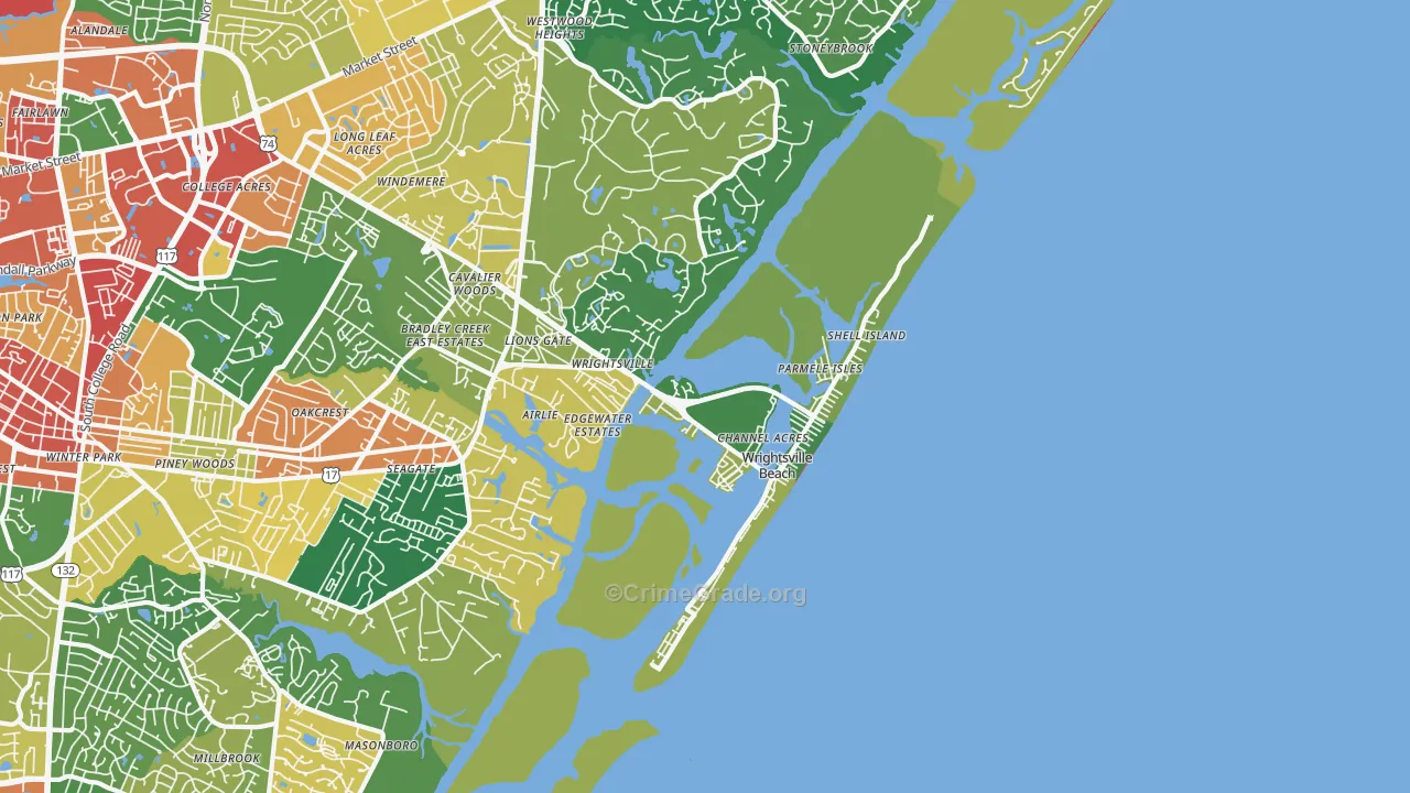 Wrightsville Beach, NC Map of Vandalism Rates