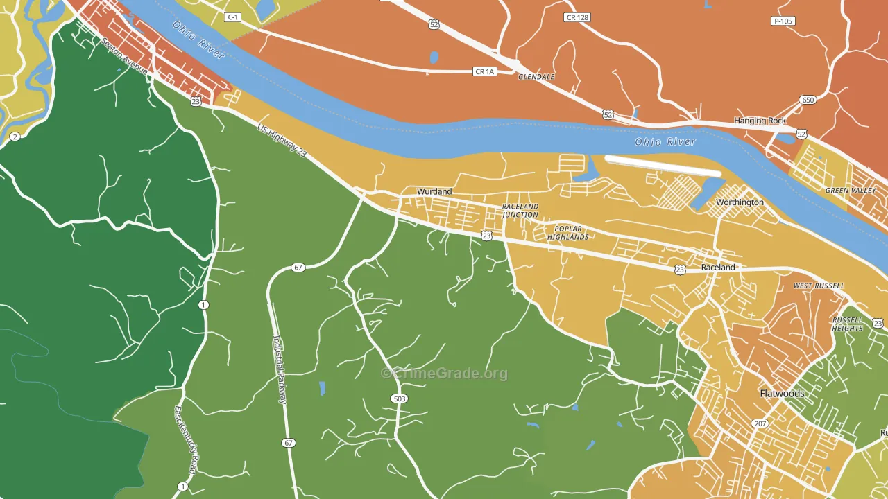 Wurtland, KY Map of Vandalism Rates