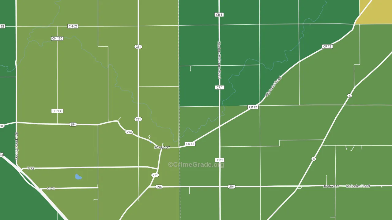 Wyandot, OH Map of Vandalism Rates