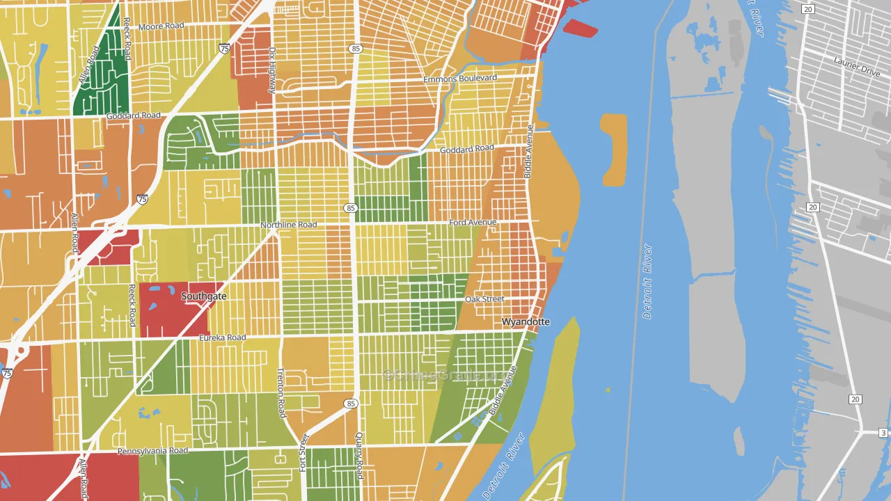 Wyandotte, MI Map of Vandalism Rates