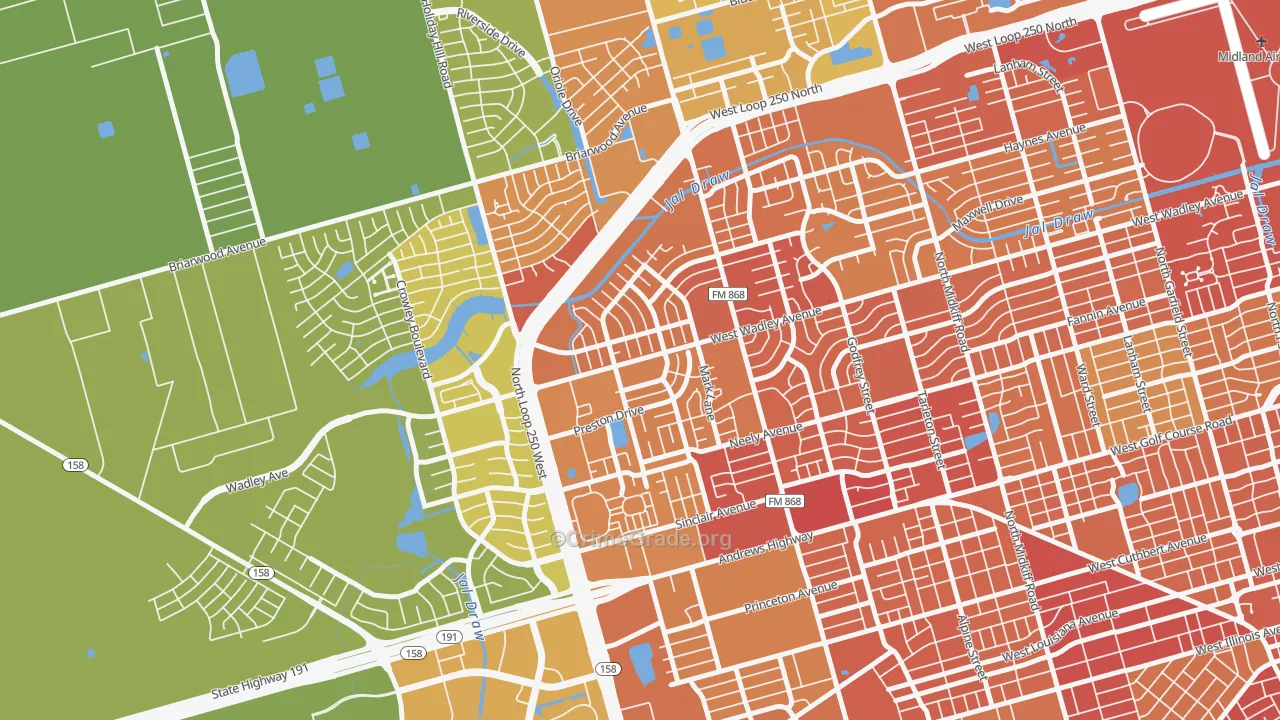 Wydewood Estates, Midland, TX Map of Vandalism Rates