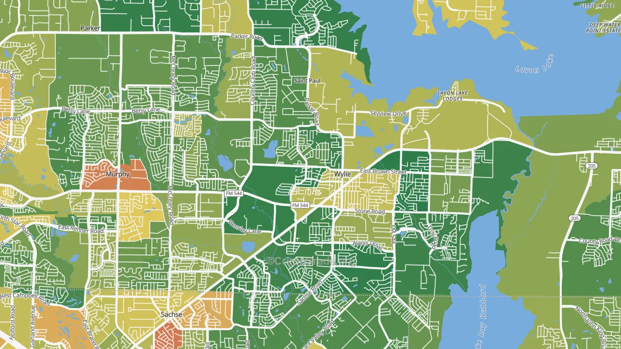 Wylie, TX Map of Vandalism Rates