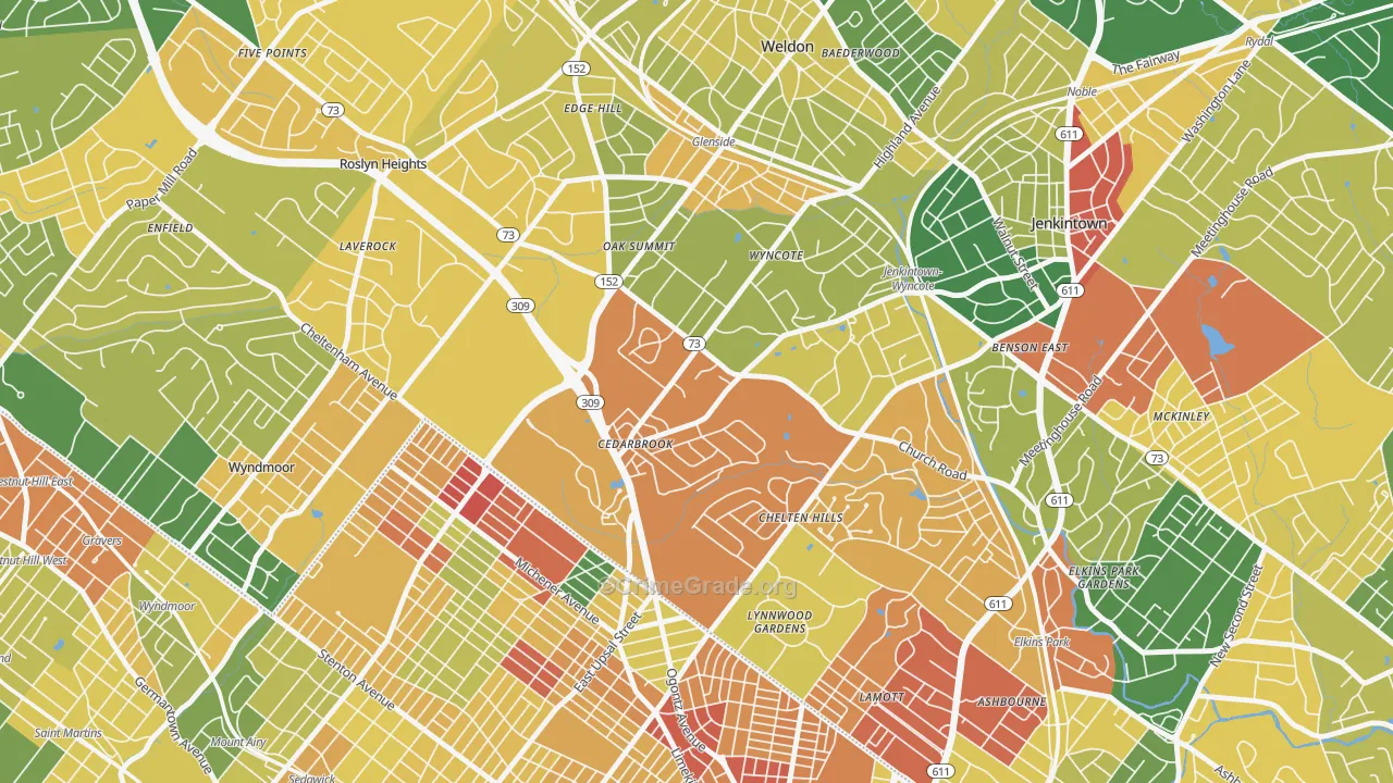 Wyncote, PA Map of Vandalism Rates