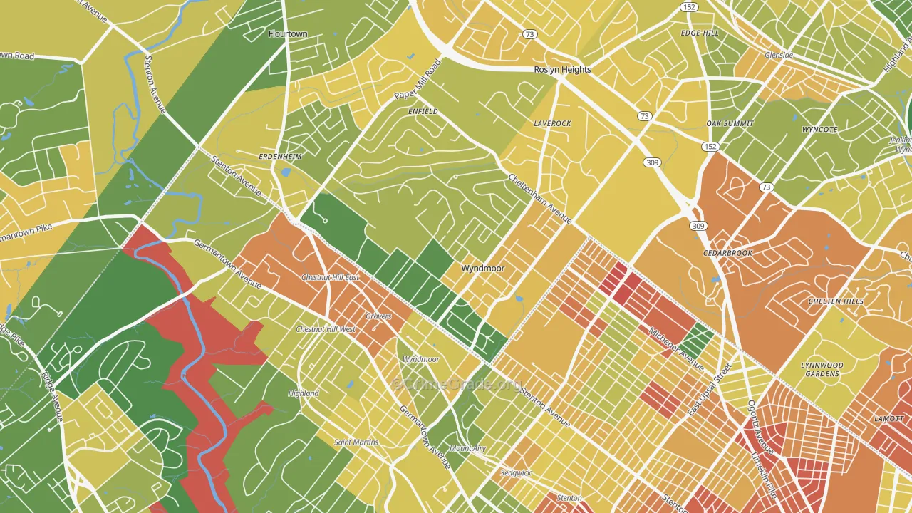 Wyndmoor, Glenside, PA Map of Vandalism Rates