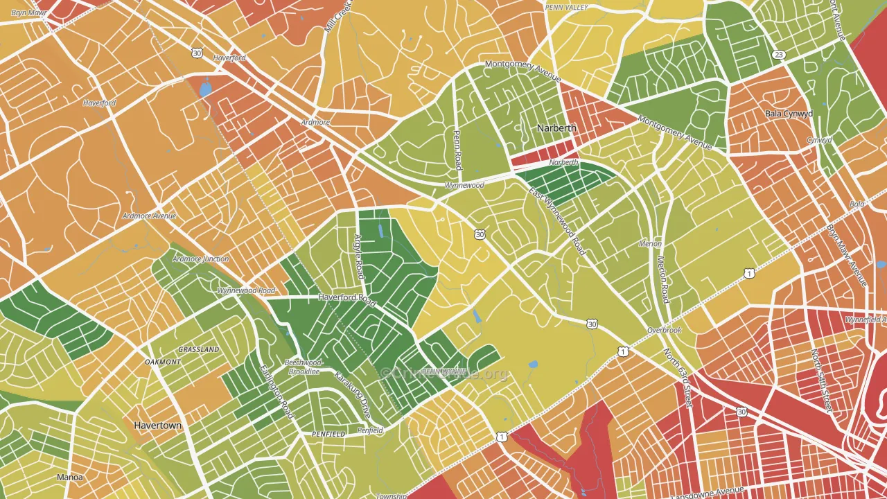 Wynnewood, PA Map of Vandalism Rates