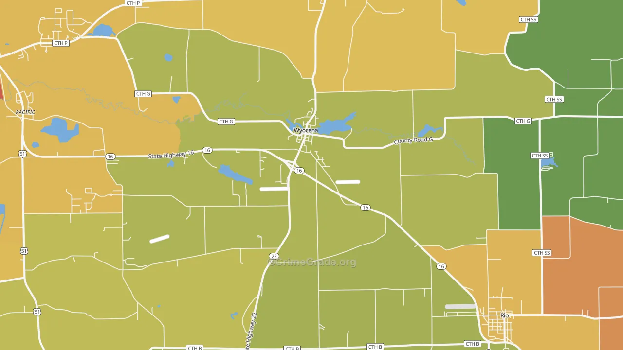 Wyocena, WI Map of Vandalism Rates