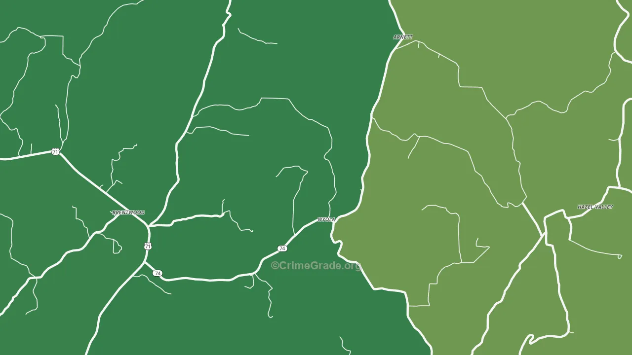 Wyola, AR Map of Vandalism Rates
