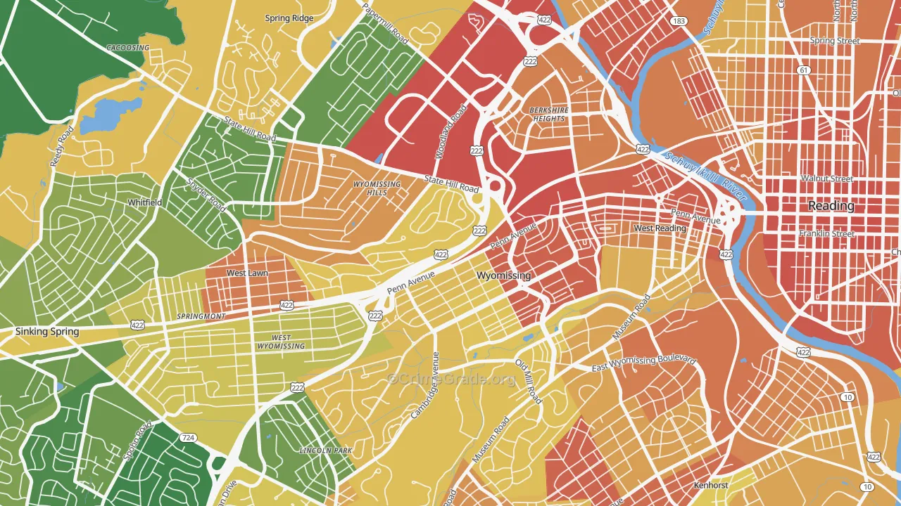 Wyomissing, PA Map of Vandalism Rates