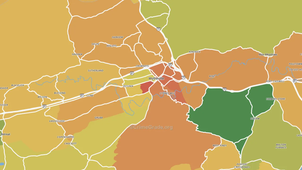 Wytheville, VA Map of Vandalism Rates