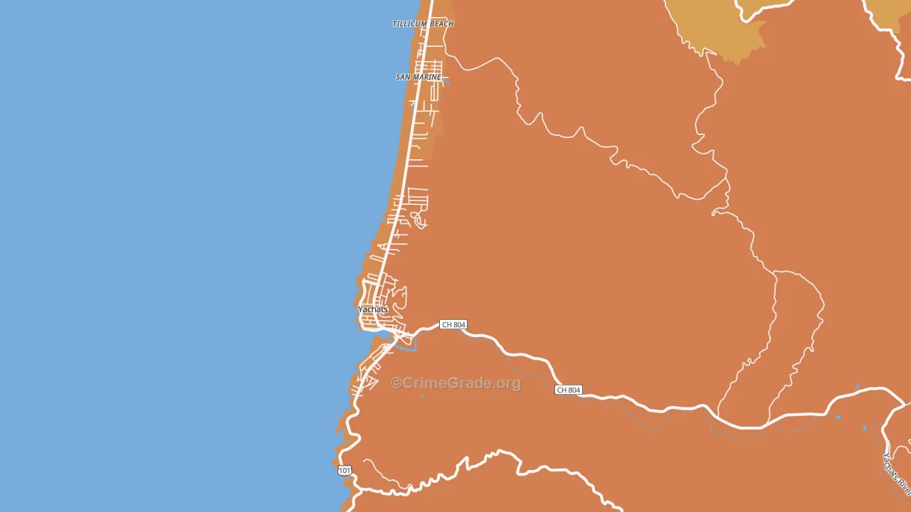 Yachats, OR Map of Vandalism Rates