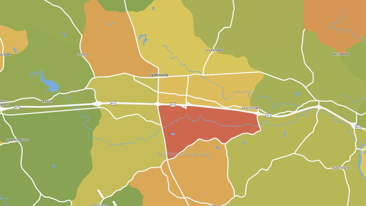 Yadkinville, NC Map of Vandalism Rates