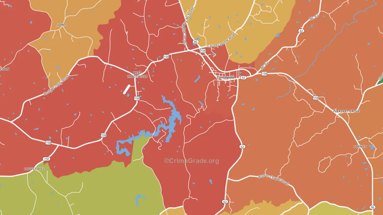 Yanceyville, NC Map of Vandalism Rates