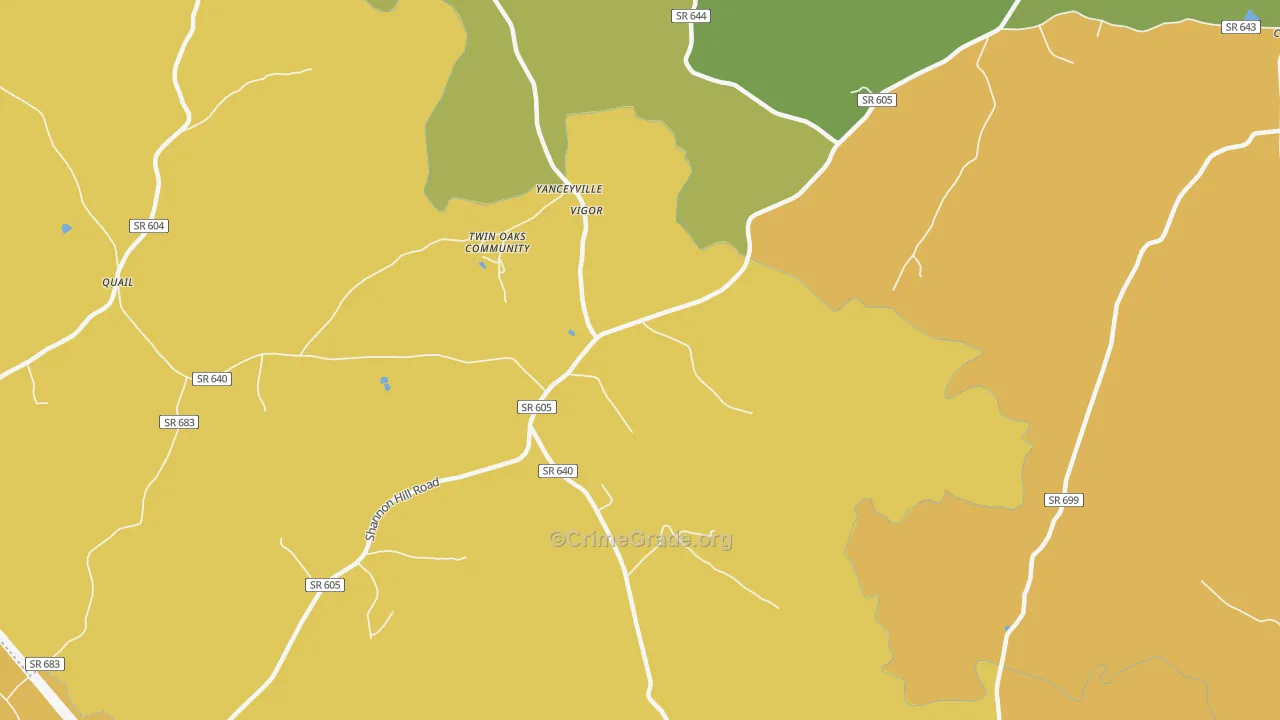 Yanceyville, VA Map of Vandalism Rates