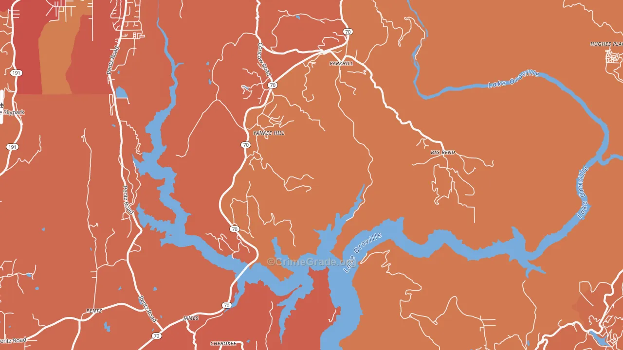 Yankee Hill, CA Map of Vandalism Rates