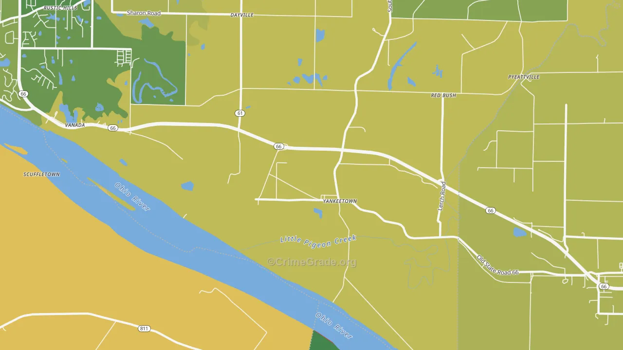 Yankeetown, IN Map of Vandalism Rates