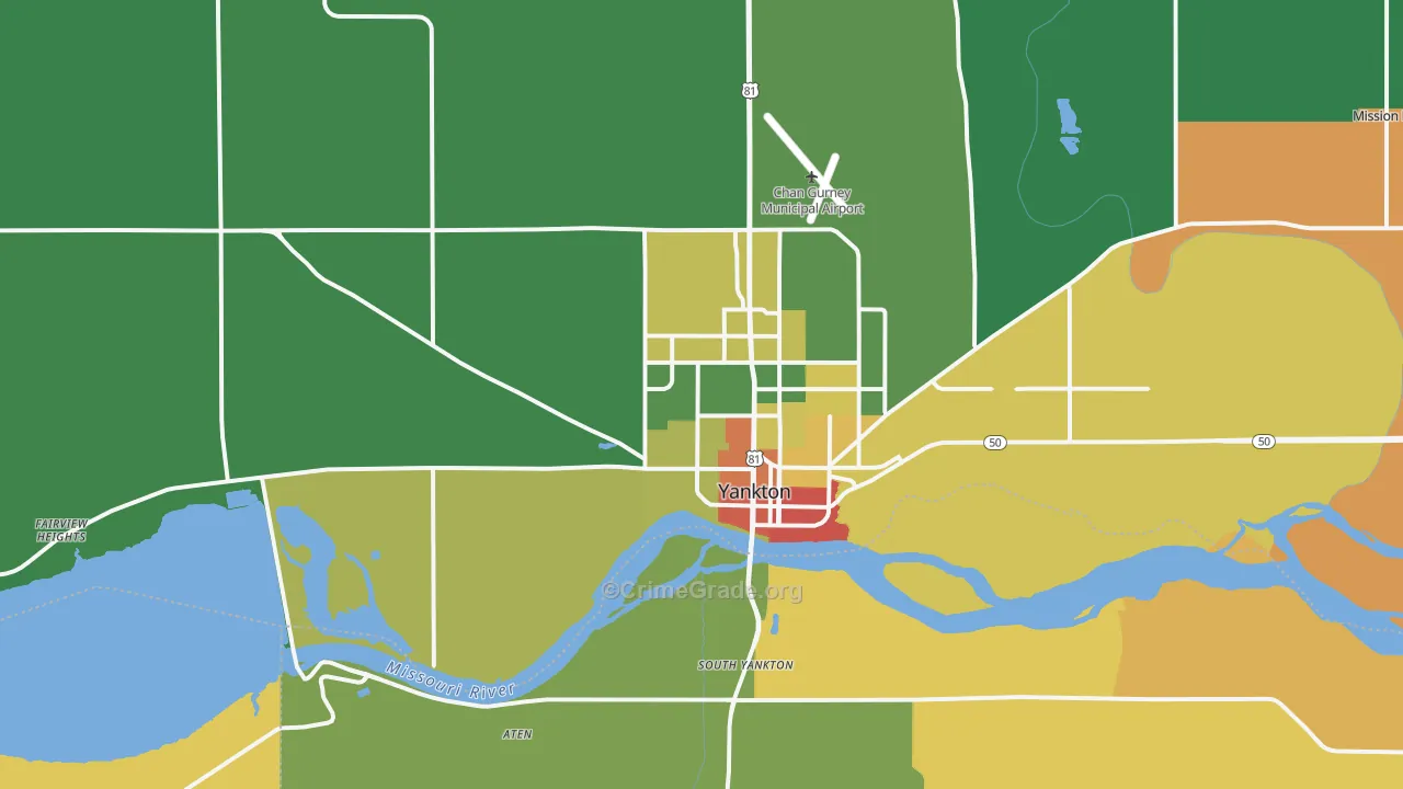 Yankton, SD Map of Vandalism Rates