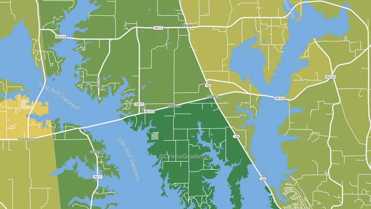 Yantis, TX Map of Vandalism Rates