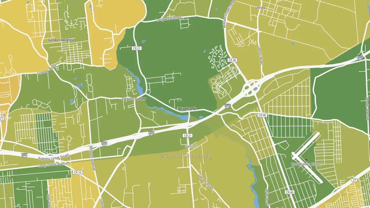 Yaphank, NY Map of Vandalism Rates