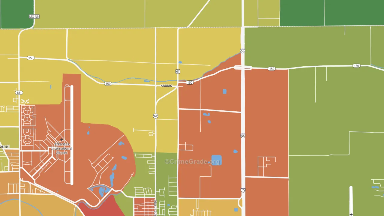 Yarbro, AR Map of Vandalism Rates