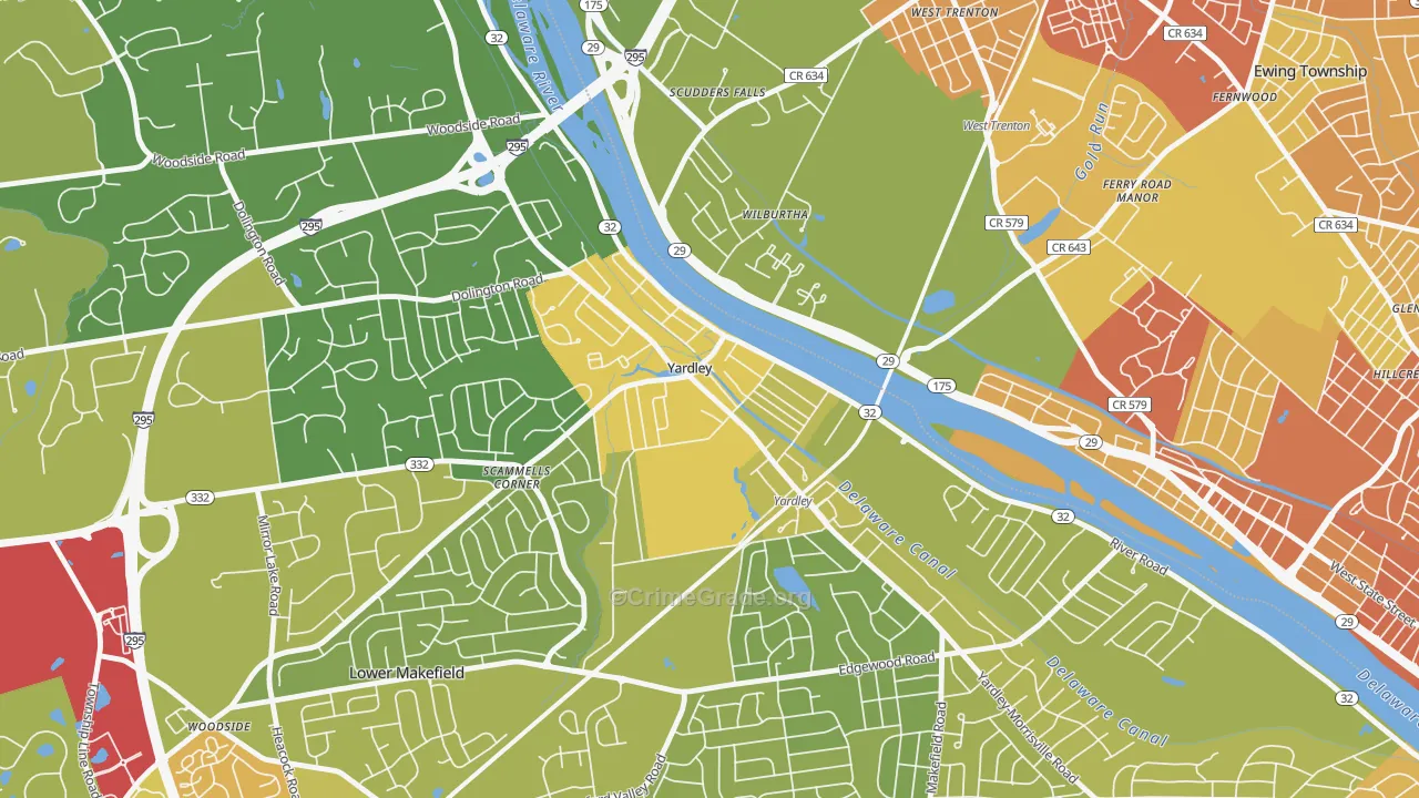 Yardley, PA Map of Vandalism Rates