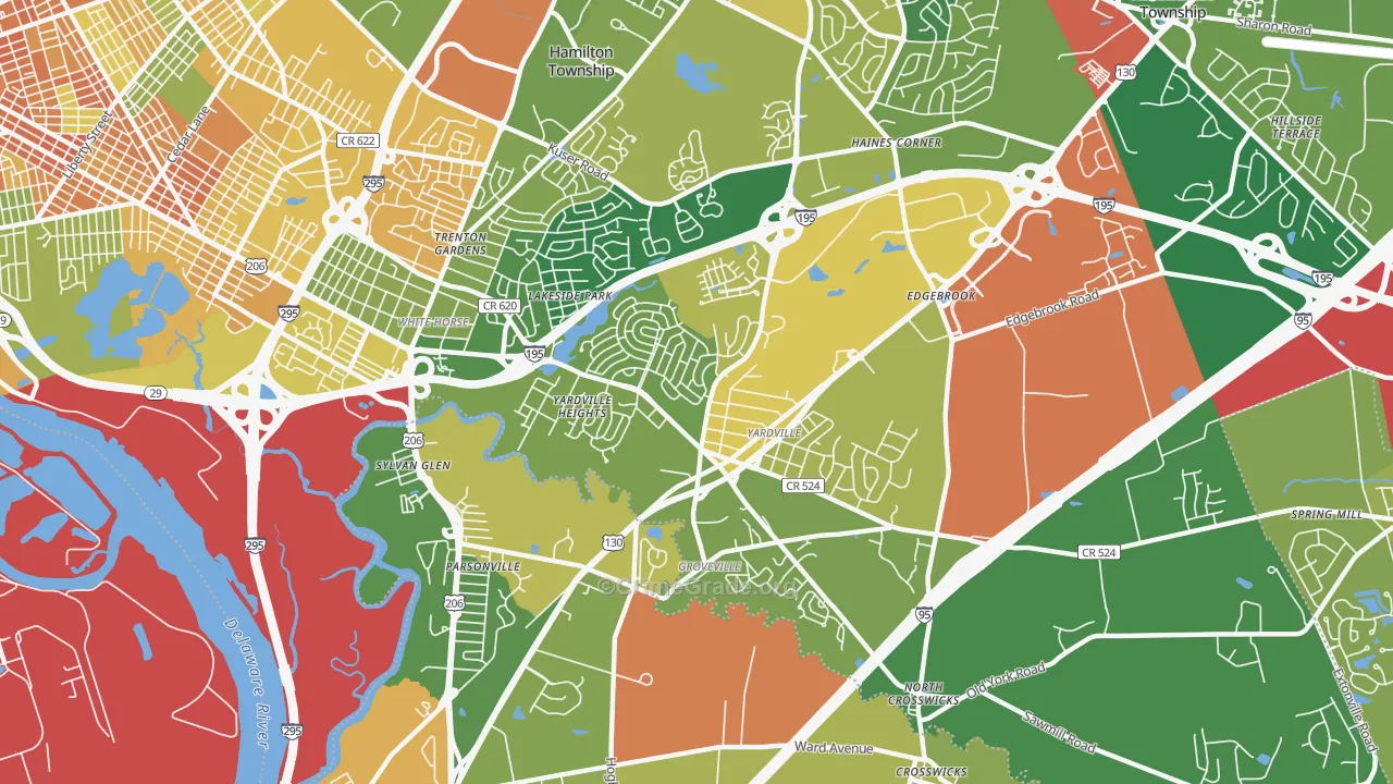 Yardville, NJ Map of Vandalism Rates